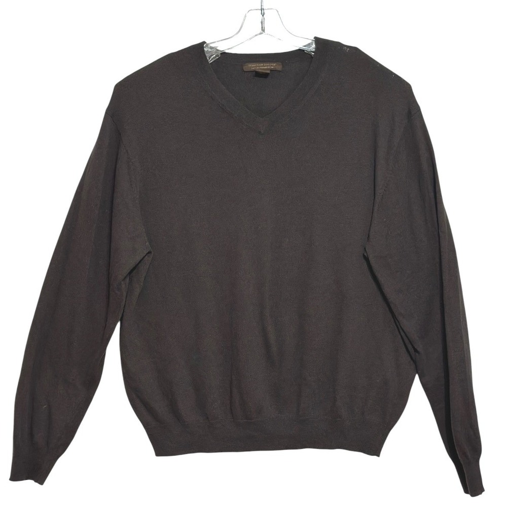 Sebastian Cooper Sweater Men Brown Cashmere Blend V-Neck Knit Dark Academia XL - Picture 2 of 4